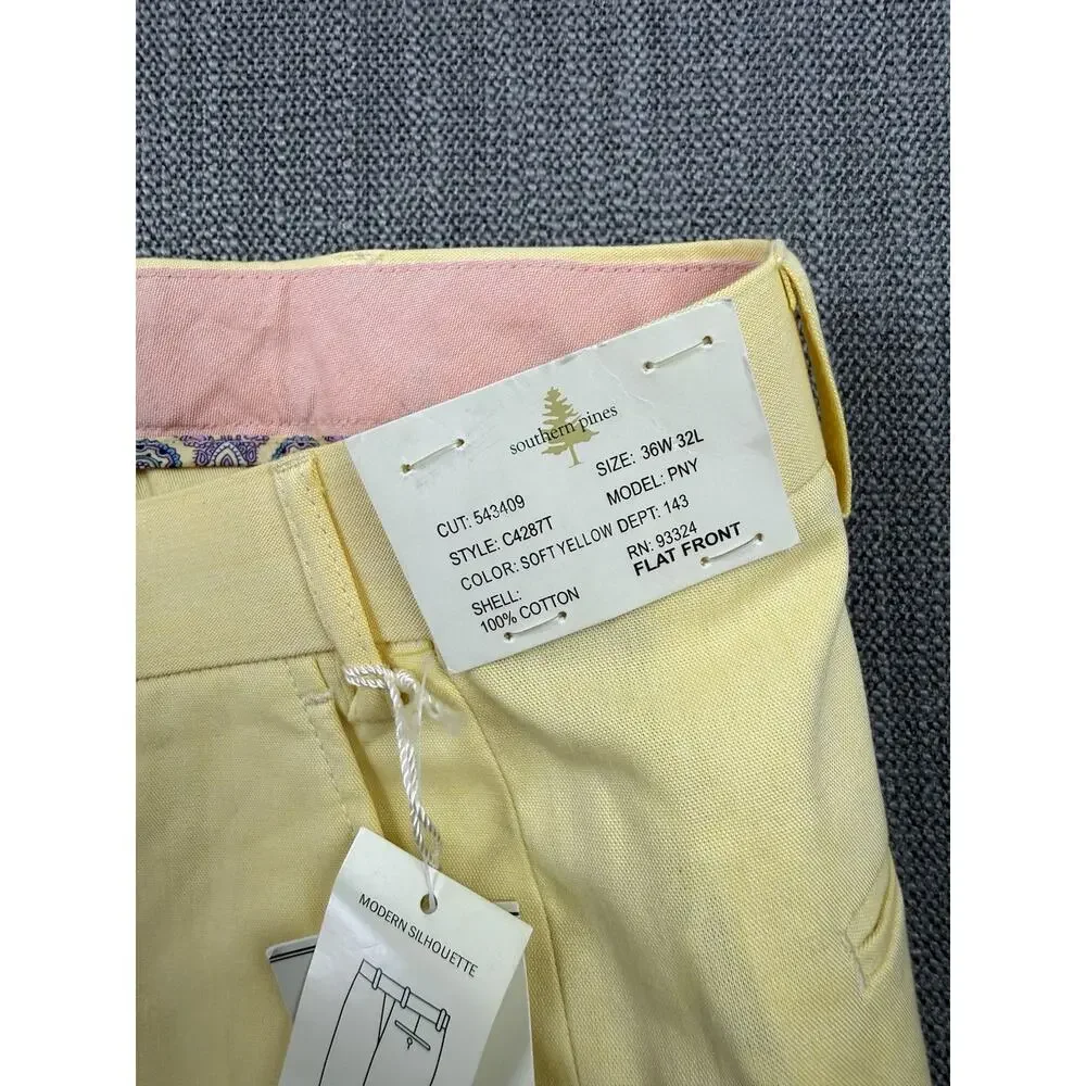 Southern Pines Golf Pants Men’s 36x32 Yellow Flat Front Cotton NWT Modern Fit